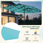 EROMMY 15 X 9 Double-Sided Large Umbrella with Solar LED - Blue