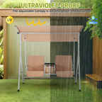 EROMMY 2-Person Outdoor Swing with Canopy, Storage Table, Cooler Bag & Cushions – Beige