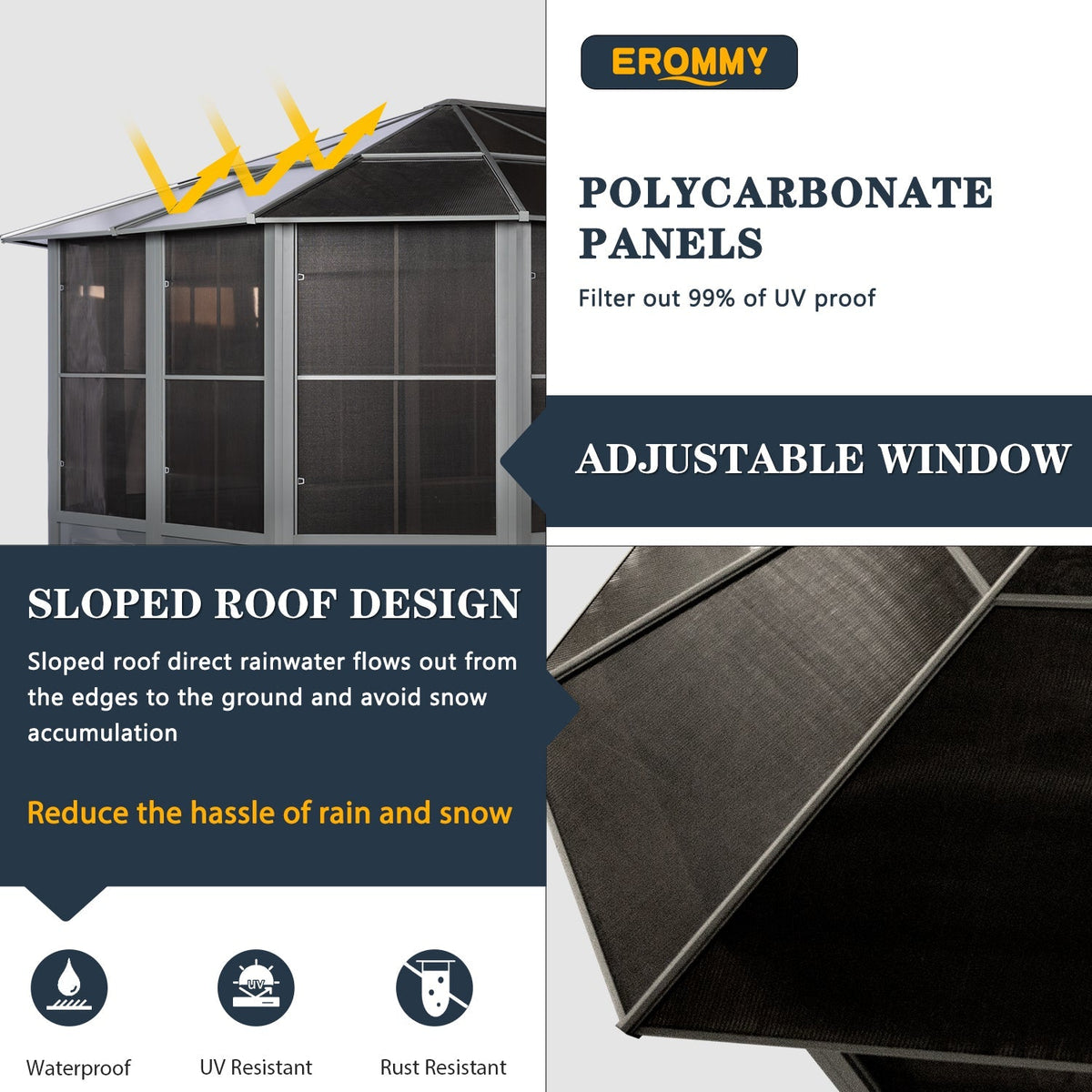 EROMMY 12X15 Solarium Room for 4 Season with Sliding Door – Grey