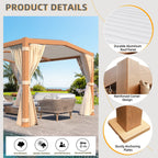 EROMMY 11x13 Louvered Aluminum Pergola with Canopy – Wood Grain