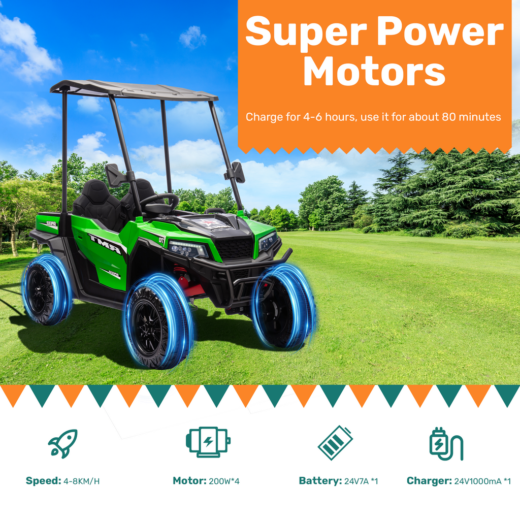 EROMMY 24V Ride on Electric Kids UTV Side by Side – Green