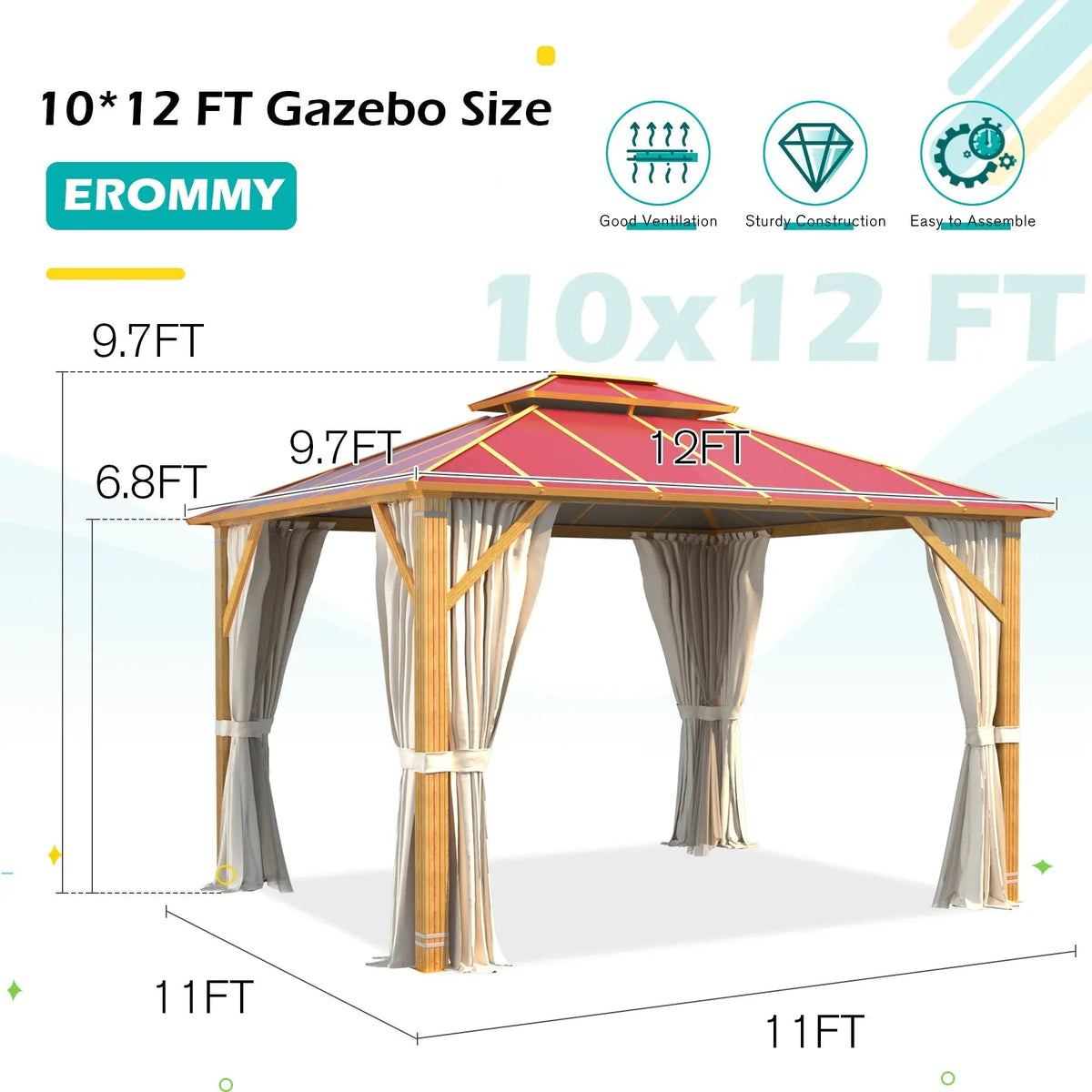 EROMMY 10x12 Double Roof Gazebo