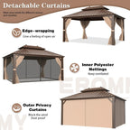 EROMMY 12' x 16' Hardtop Gazebo Galvanized Steel Double-Roof Canopy Outdoor, Aluminum Frame Permanent Metal Pavilion, Netting & Curtains