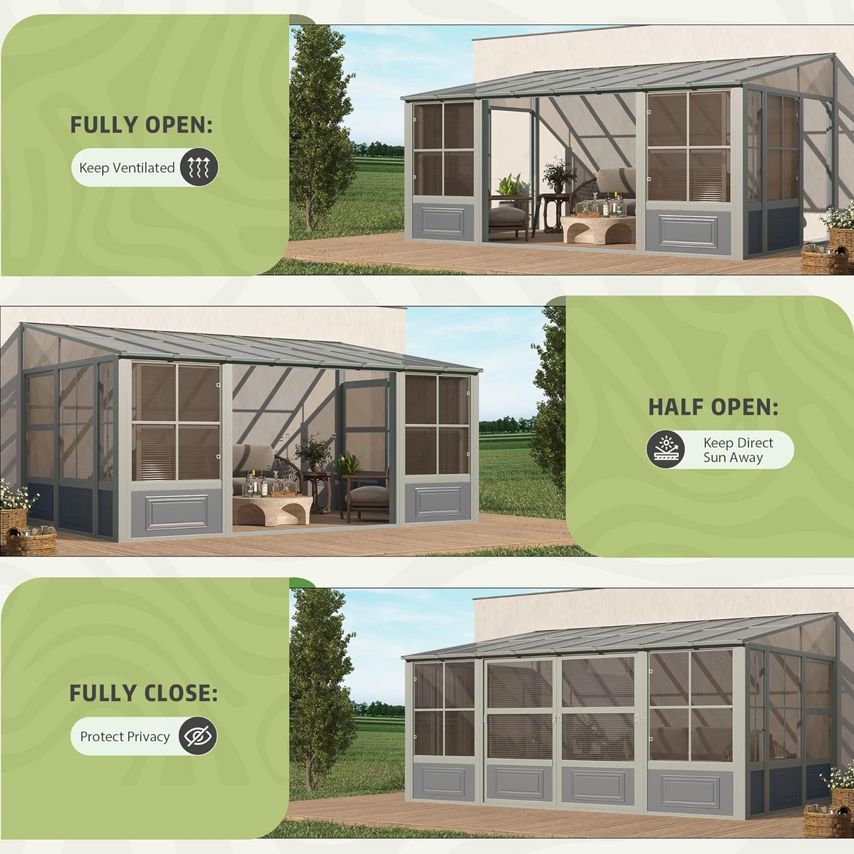 EROMMY 10X16 Lean to Sunroom for Backyard – Grey