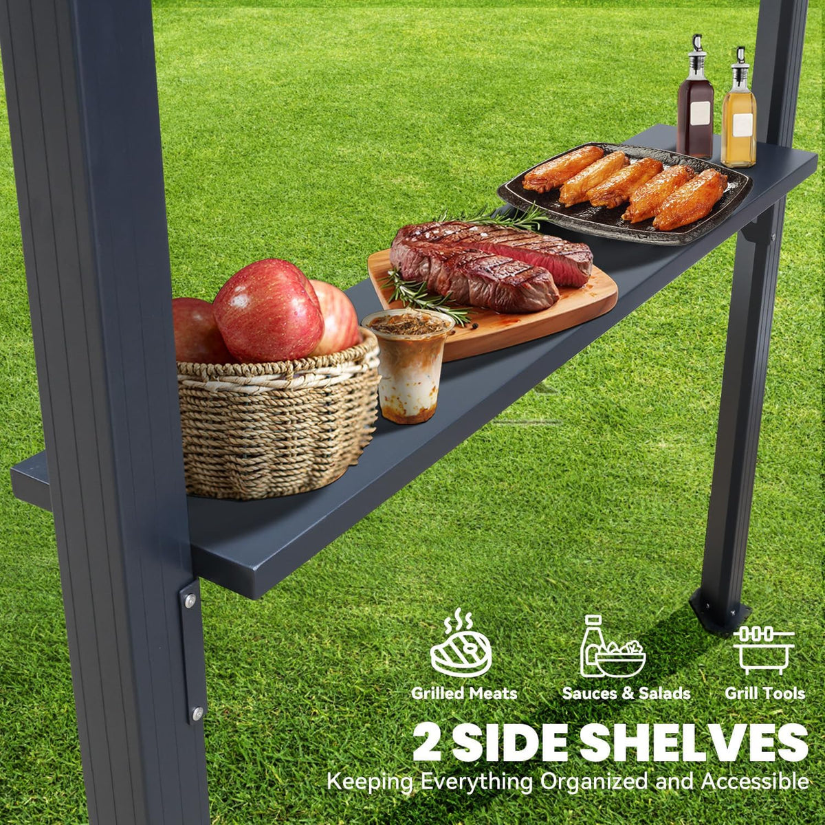 8x10 Louvered Pergola, Aluminum BBQ Pergola, Hardtop Gazebo for Outdoor Grill, Adjustable Rainproof Roof, Pergolas for Patio, Black
