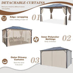 EROMMY 10’ x 12’ Patio Hardtop Gazebo Aluminum Frame Gazebos with Netting & Curtain, Outdoor Polycarbonate Gazebo For Garden, Patio, Lawns