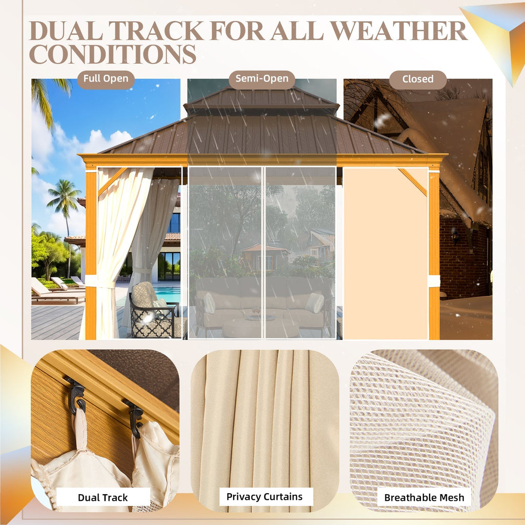 EROMMY 10x12 Aluminum Frame and Steel Top Gazebo with Gutter
