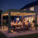 EROMMY 12' x 12' Louvered Pergola with Pull-Down Screens, Aluminum Outdoor Pergola with Retractable Roof for Patios, Decks & Backyards, Black