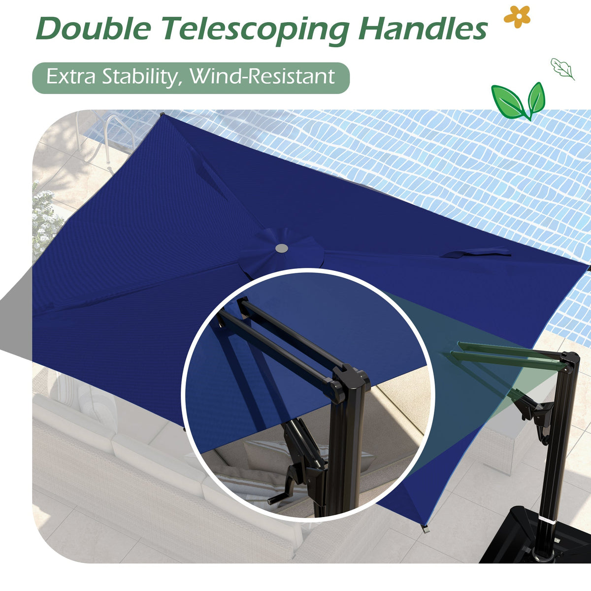 EROMMY 10 × 13 Cantilever Patio Umbrella, Base Excluded – Navy