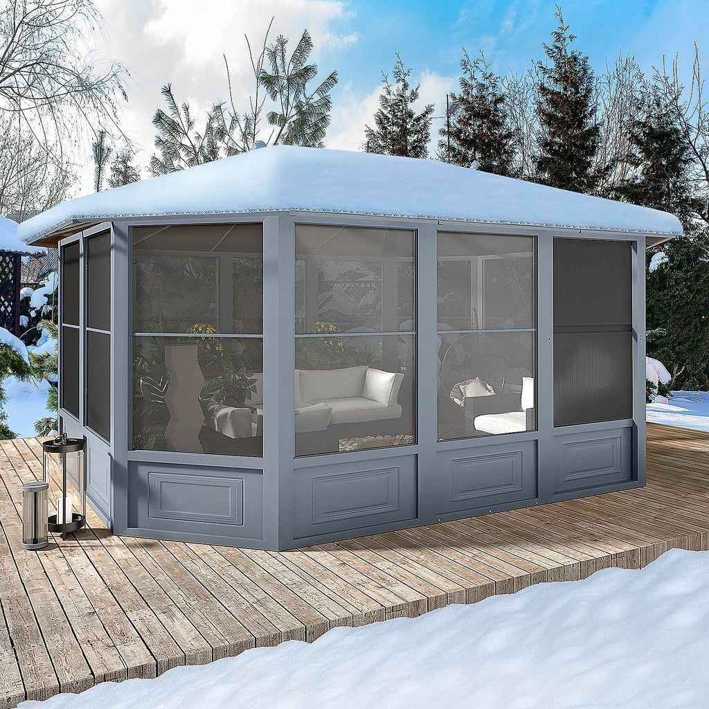 EROMMY 12X15 Solarium Room for 4 Season with Sliding Door – Grey