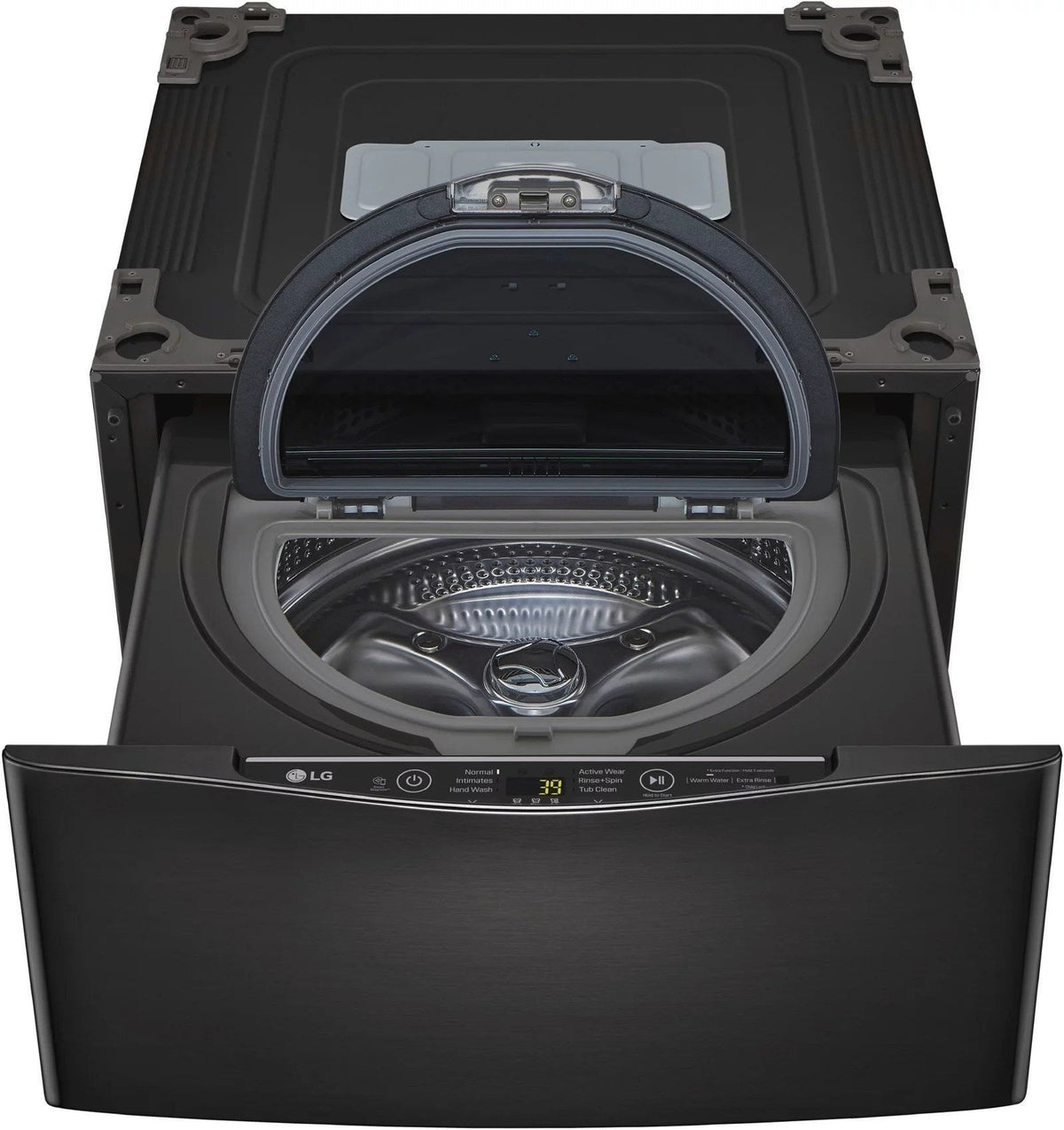 LG – SideKick 1.0 Cu. Ft. High-Efficiency Smart Top Load Pedestal Washer with 3-Motion Technology – Black steel