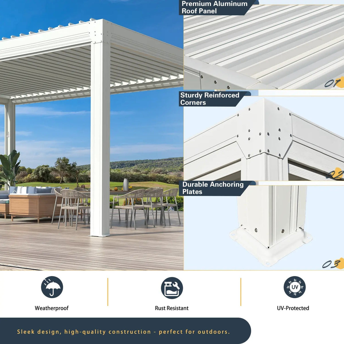EROMMY 12x20 Large Aluminum Pergola with Louvered Canopy – White