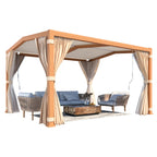 EROMMY 11x13 Louvered Aluminum Pergola with Canopy – Wood Grain