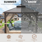 EROMMY 12' x 12' Hardtop Gazebo Canopy Galvanized Steel Pergolas with Netting & Curtains