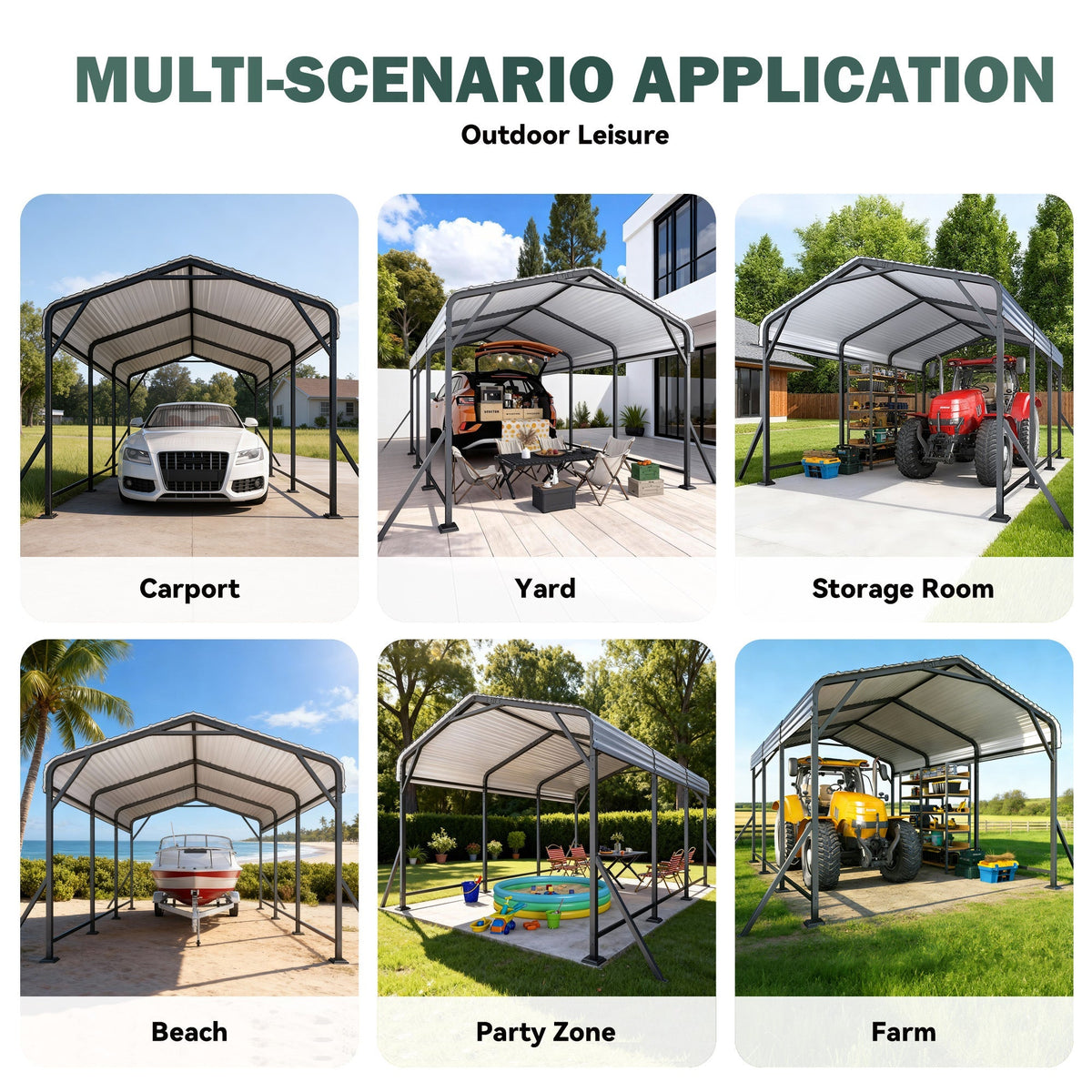 EROMMY 10' x 15' Outdoor Steel Carport with Galvanized Steel Frame and Roof