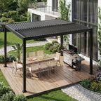 EROMMY 10' x 12' Outdoor Pergola with Adjustable Louvered Roof & Integrated Drainage, Heavy-Duty Metal Louvered Pergola for Patios, Black