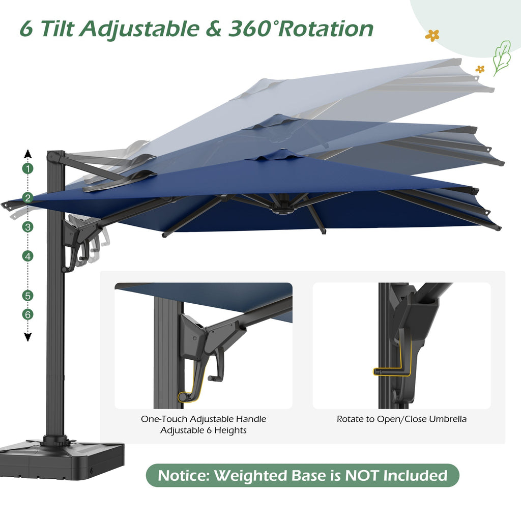 EROMMY 10 x 10 Outdoor Square Offset Umbrella with Sturdy Frame, Base Excluded - Navy