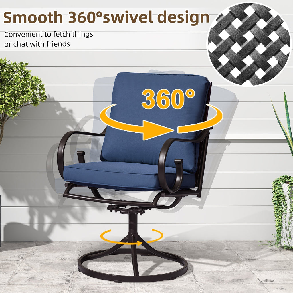 Erommy  Patio Swivel Chair Set of 2, Outdoor Dining Chairs with Cushions, Blue