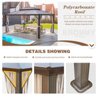 EROMMY 12' x 16' Patio Hardtop Gazebos Canopy Polycarbonate Double-Roof w/ Netting & Curtains