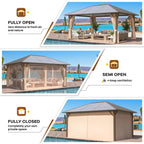EROMMY 12' x 16' Hardtop Gazebo, Outdoor Polycarbonate Roof Canopy, Aluminum Frame Permanent Pavilion, Sunshade