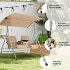 EROMMY 2-Person Outdoor Swing with Canopy, Storage Table, Cooler Bag & Cushions – Beige