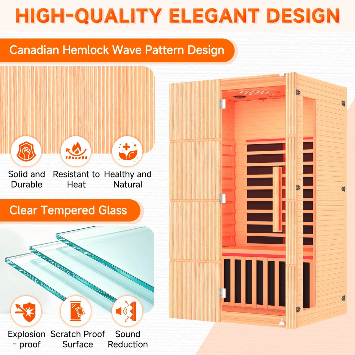 EROMMY 2-Person Indoor Infrared Sauna for Home, Far Infrared Sauna with Red Light Therapy, Chromotherapy Lighting, 6 Carbon Heaters & Bluetooth Speaker, Natural Wood