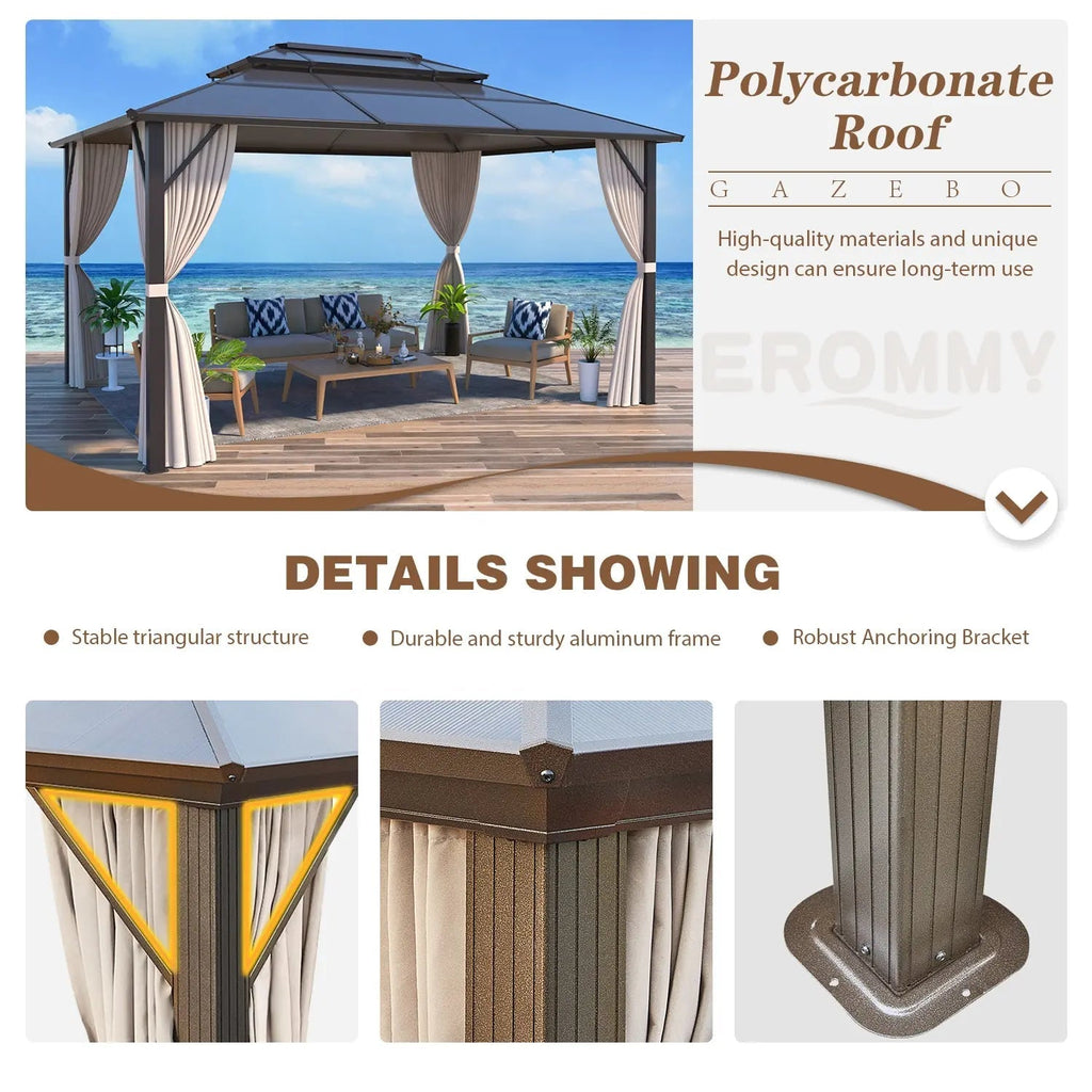 EROMMY 10X13 Gazebo with Polycarbonate Double Roof