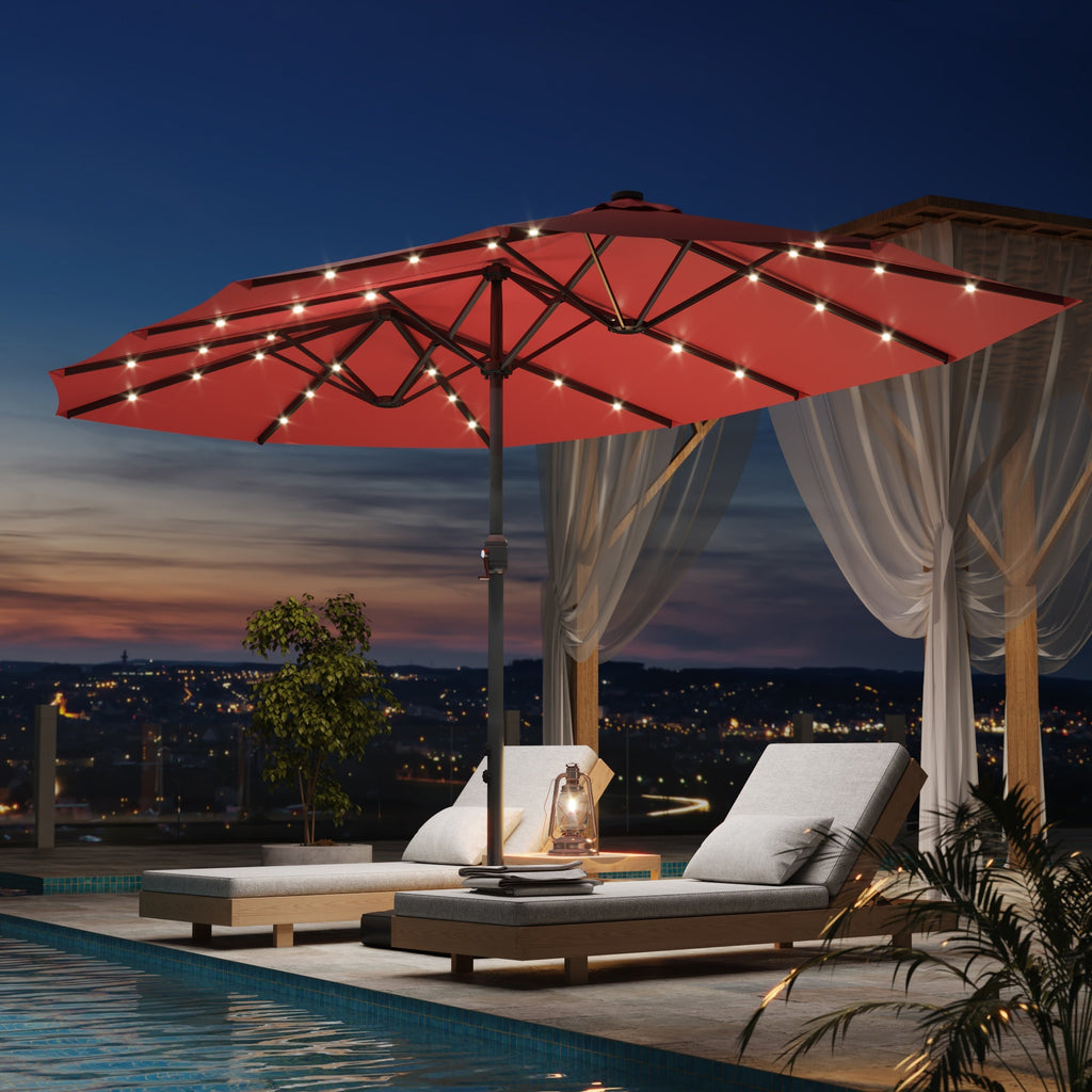 EROMMY 15 X 9 Double-Sided Large Umbrella with Solar LED - Red