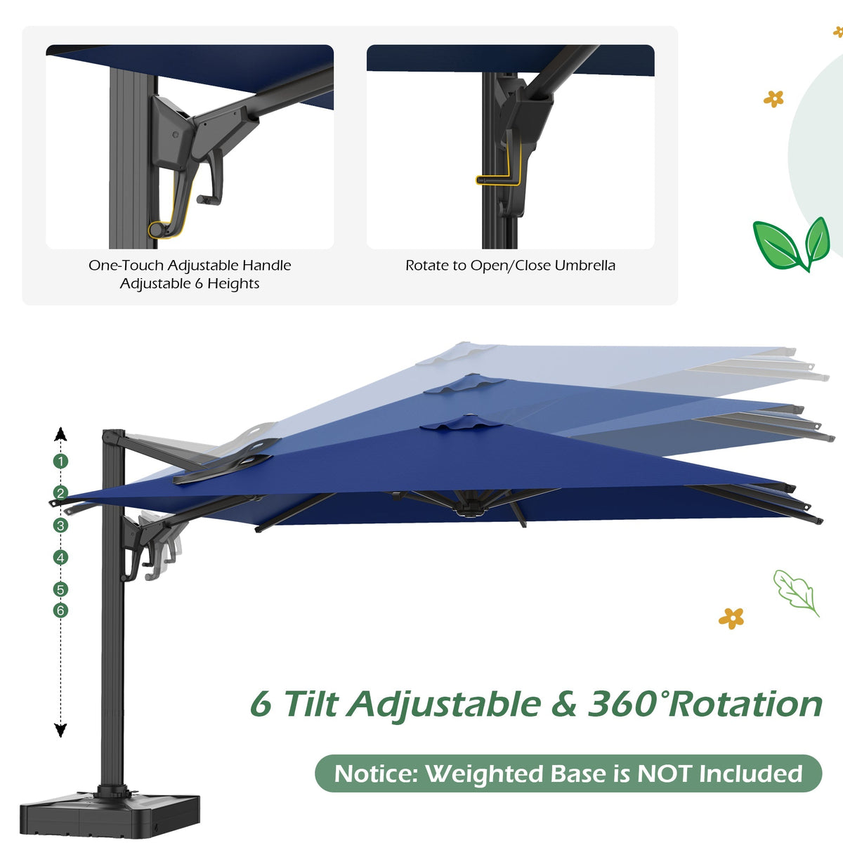 EROMMY 10 × 13 Cantilever Patio Umbrella, Base Excluded – Navy