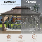 EROMMY 12' x 16' Hardtop Gazebo Galvanized Steel Double-Roof Canopy Outdoor, Aluminum Frame Permanent Metal Pavilion, Netting & Curtains