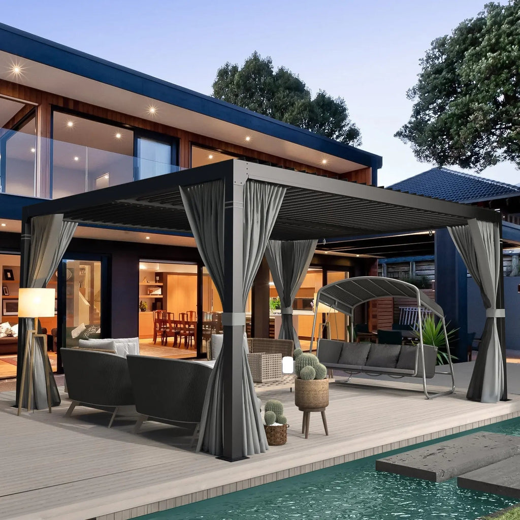 EROMMY 10x12 Outdoor Louvered Pergola with Adjustable Roof– Dark Grey