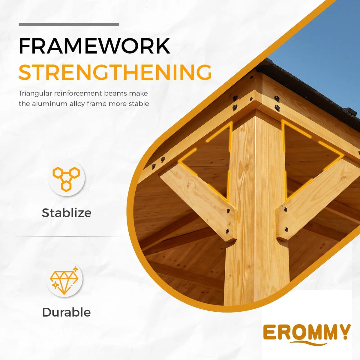 EROMMY 12' x 16' Wood Gazebo Spruce Solid Wooden Frame Pavilion Hardtop Asphalt Roof Canopy for Patio Lawn Garden Backyard