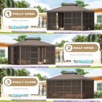 EROMMY 12X14 Florida Sunroom for Backyard Greenhouse with Sliding Door – Brown