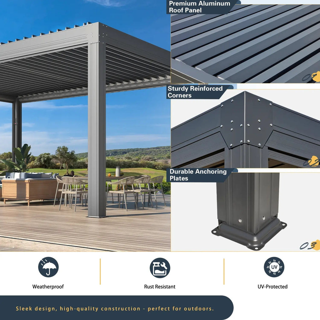 EROMMY 12x20 Large Aluminum Pergola with Louvered Canopy – Grey