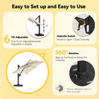 EROMMY 10 X 10 Outdoor Weather-resistant Umbrella with LED, Base Excluded - Yellow