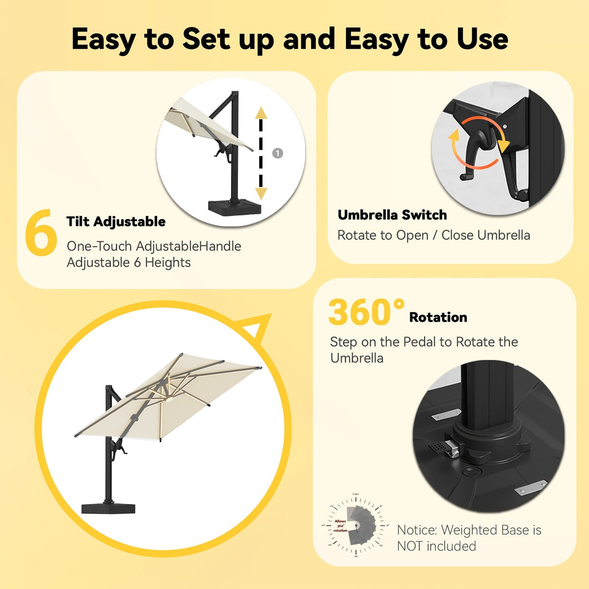 EROMMY 10 X 10 Outdoor Weather-resistant Umbrella with LED, Base Excluded - Yellow