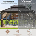 EROMMY 10' x 13' Hardtop Gazebo Canopy, Outdoor Aluminum Gazebo with Galvanized Steel Double Roof, Curtains and Netting Included, Brown