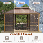 EROMMY 12'*14' Sunroom, with Front Door, Side Entrance, Galvanized Steel Double Top, Wood Grain Appearance, Aluminum Alloy Frame, Solarium Backyard Sun Room