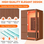 EROMMY 2-Person Indoor Infrared Sauna for Home, Far Infrared Sauna with Red Light Therapy, Chromotherapy Lighting, 6 Carbon Heaters & Bluetooth Speaker, Walnut