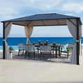 EROMMY 10’ x 12’ Patio Hardtop Gazebo Aluminum Frame Gazebos with Netting & Curtain, Outdoor Polycarbonate Gazebo For Garden, Patio, Lawns