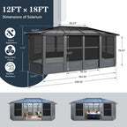 EROMMY 12X18 Solarium Room for 4 Season with Sliding Door – Grey