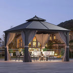 EROMMY 12' x 12' Hardtop Gazebo Canopy Galvanized Steel Pergolas with Netting & Curtains