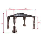 EROMMY 10’ x 12’ Patio Hardtop Gazebo Aluminum Frame Gazebos with Netting & Curtain, Outdoor Polycarbonate Gazebo For Garden, Patio, Lawns