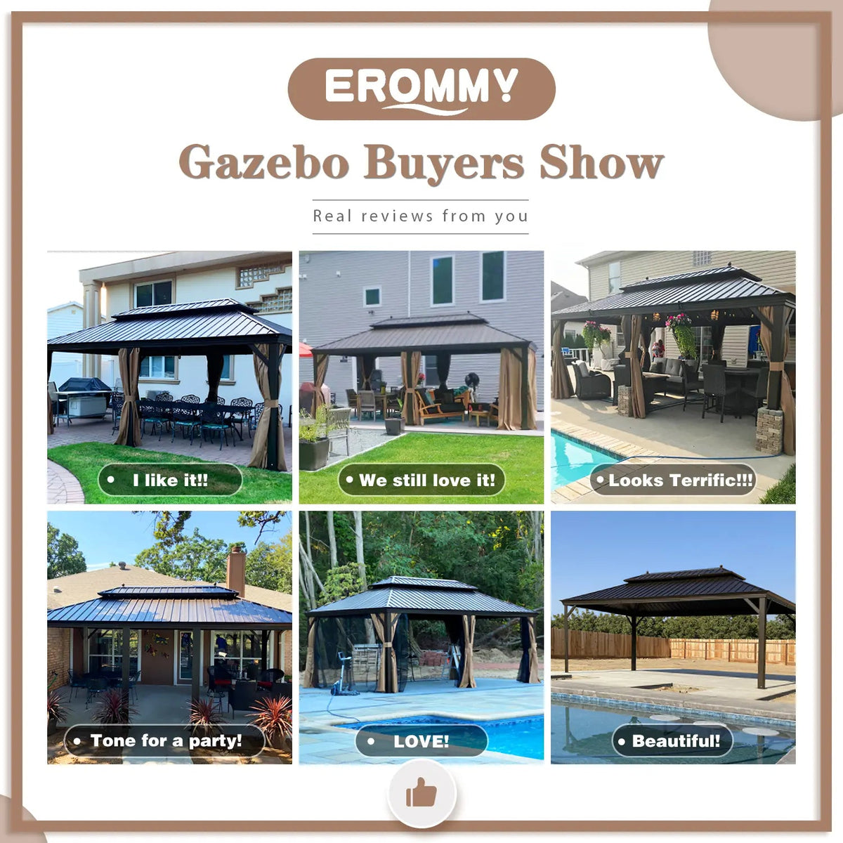 EROMMY 12X20 Hardtop Gazebo with Netting for Deck and Patio