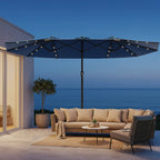 EROMMY 15 × 9 Double-Sided Patio Umbrella with Lights - Navy
