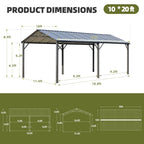 EROMMY 10X20 Metal Carport with Galvanized Roof