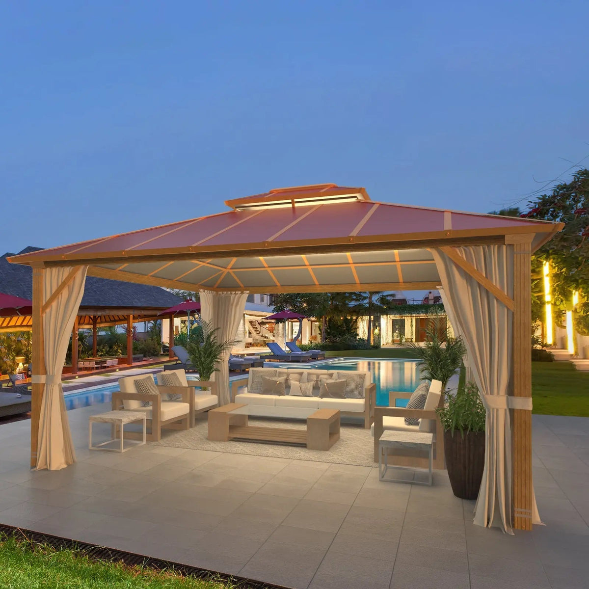 EROMMY 12X14 Aluminum Patio Gazebo with Double Roof