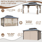 EROMMY 12' x 16' Patio Hardtop Gazebos Canopy Polycarbonate Double-Roof w/ Netting & Curtains