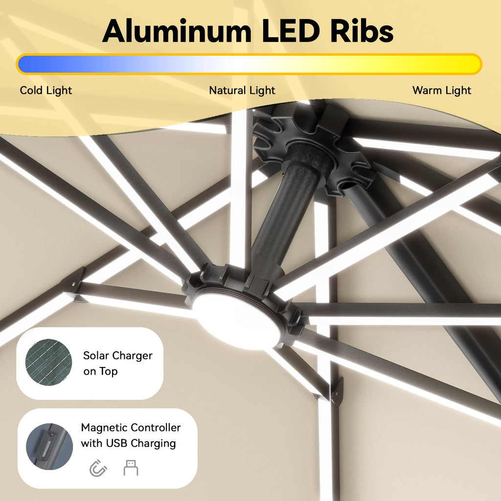 EROMMY 10 X 10 Outdoor Weather-resistant Umbrella with LED, Base Excluded - Yellow