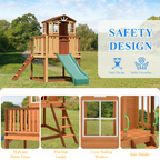Erommy  Outdoor Wooden Playhouse for Kids - Fir Tree House with Slide, Climbing Ladder & Play Kitchen | Ages 4-8, Wood